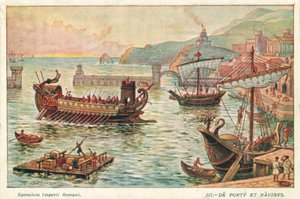 Antigo porto romano e navios (cor litho)
