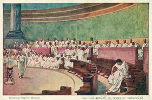Cícero atacando Catiline no senado da Roma antiga (cor litho)