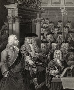 A Câmara dos Comuns na Administração de Sir Robert Walpole, gravada por R. Page, de "The Works of William Hogarth", publicada em 1833 (ver 132107) de J. and Hogarth, W. Thornhill