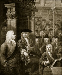 A Câmara dos Comuns na administração de Walpole, ilustração da "Hutchinson&39;s Story of the British Nation", c.1923 de J. and Hogarth, W. Thornhill