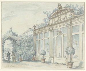 Vista num jardim francês com cavalheiro e senhora de J. de Marsy