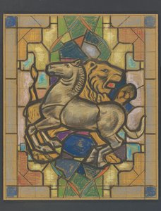 Design para um vitral com um cavalo e um leão de Jaap Weyand