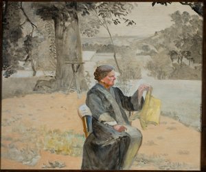 Retrato da irmã Helena no jardim de Jacek Malczewski