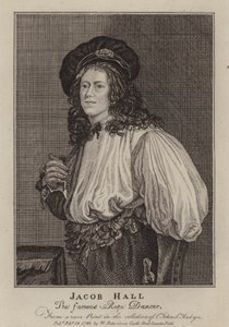 Jacob Hall, dançarino de corda inglês e acrobata activo durante o reinado do Rei Carlos II (gravura) de Jacob (after) Van Oost the Younger