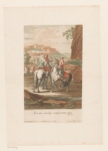 Os cavaleiros escolhem um bom local para a batalha Locum insidijs conspeximus ipsi (título no objeto) de Jacob Andreas Fridrich (I)