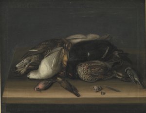 Aves selvagens em uma mesa de madeira de Jacob Biltius