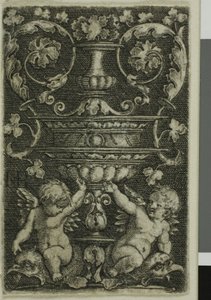 Ornamento com vaso e dois gênios ao pé de Jacob Binck