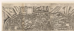 Mapa de Roma na época do Imperador Augusto (folha superior)
Anteiquae urbis imago accuratissime ex vetusteis monumenteis formata (título sobre o objecto)
Effigies antiquae Romae ex vestigiis aedificiorum ruinis (título sobre o objecto) de Jacob Bos