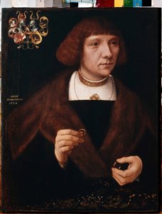 Retrato masculino com anéis. Retrato masculino com Anéis. Pintura de Jacob van Utrecht (ca. 1479-após 1525) de Jacob Claesz. von Utrecht