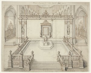 Sala do trono no St. Bavokerk em Ghent para a investidura de Carlos VI, imperador alemão, em 1717 de Jacob Colin