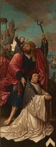 Neerlandês: De Saint Christopher com um fundador Cónego Dirk Willemsz van Rietwijk com São Cristóvão de Jacob Cornelisz van Oostsanen