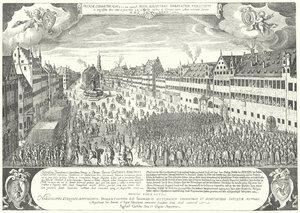 A cidade de Augsburg presta homenagem a Gustavus Adolphus, da Suécia de Jacob Custodis