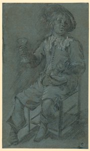 Desenho, Cavaleiro sentado com copo de vinho, 1650-60 de Jacob Duck