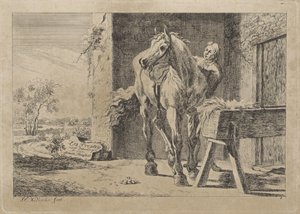 Figura com um cavalo em uma manjedoura Seis gravuras após desenhos de vários mestres (título da série no objeto)