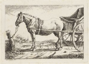 Cavalo em pé, engatado na frente de uma carruagem Seis gravuras após desenhos de vários mestres (título da série)