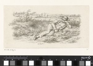 Homem reclinado em uma paisagem Impressões de estudo / Etudes gravées (título da série) de Jacob Ernst Marcus