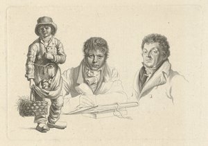 Retratos de J. P. Visser Bender e P.Pz. Barbeiros ao lado de um menino de Jacob Ernst Marcus