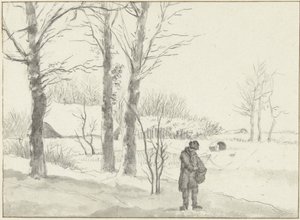 Paisagem de neve com homem de pé