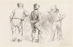 Folha de estudo com três figuras em pé Etudes gravées (título da série) de Jacob Ernst Marcus