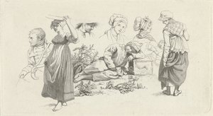 Folha de estudo com um menino dormindo e figuras Impressões de estudo / Etudes gravées (título da série) de Jacob Ernst Marcus