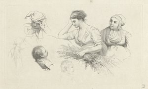 Folha de estudo com uma mulher com um pacote de galhos e figuras Impressões de estudo / Etudes gravées (título da série) de Jacob Ernst Marcus