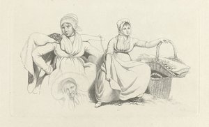Folha de estudo com duas mulheres e uma cabeça
Gravura de estudo / Etudes gravées (título da série) de Jacob Ernst Marcus