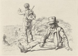 Sentado e um homem de pé numa praia
Trabalho de impressão de estudos / Etudes gravées (título da série) de Jacob Ernst Marcus