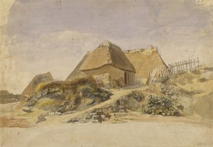 Cabanas de pescadores na praia de Hopesberg, 1834 (lápis e wc no papel) de Jacob Gensler