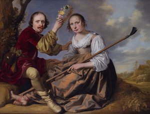 Um casal em uma paisagem pastoral (óleo sobre tela) de Jacob Gerritsz Cuyp