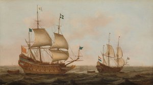 Um navio de guerra construído para a França e um iate holandês à vela de Jacob Gerritz Loef