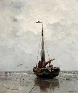 ""Bateau de peche"" Peinture de Jacob Maris (1837-1899) - 1878 - Óleo sobre tela Dim 160x140 cm Gemeentemuseum Haia