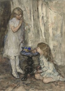 Duas meninas soprando bolhas, c.1880 (giz no papel)