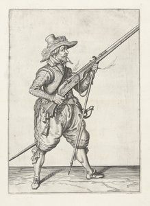 Mosqueteiro colocando o seu casaco por baixo, c.1600