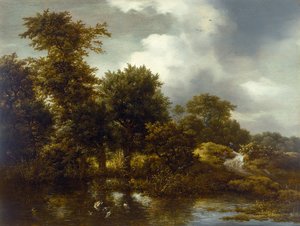Uma paisagem arborizada com uma lagoa, final da década de 1640