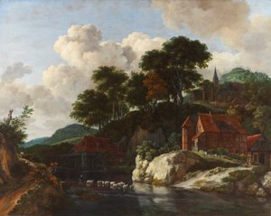 Paisagem montanhosa com moinho de água, c.1670