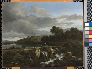 Paisagem com Cascata (óleo sobre tela) de Jacob van Ruisdael