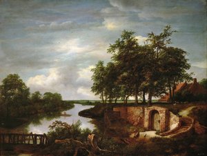 Paysage fluvial avec une entree de cave - River Landscape with Cellar Entrance - Jacob Isaacksz van Ruisdael (1628/29-1682). Óleo sobre madeira de Jacob van Ruisdael