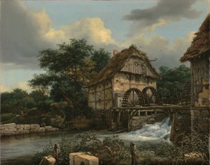 Dois moinhos de água e uma Eclusa aberta de Jacob van Ruisdael