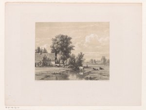 Paisagem com a quinta e a vaca na água de Jacob Jan van der Maaten
