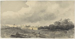 Paisagem com pastor sob céu nublado pesado de Jacob Jan van der Maaten