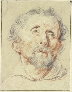 Homem idoso visto de frente, a olhar para cima de Jacob Jordaens