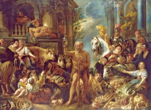 Diógenes à procura de um homem honesto de Jacob Jordaens