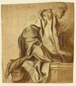 Homem ajoelhado, virado para a direita (anverso); esboços de figuras (verso) de Jacob Jordaens