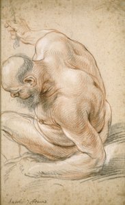 Nu velho sentado, encostado no antebraço, virado para a esquerda, c.1640