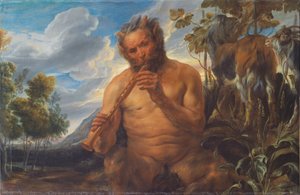 Sátiro tocando flauta (Infância de Júpiter) (fragmento) de Jacob Jordaens