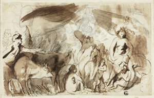 Estudo para o Sine Bacchus e Cerere Friget Venus (reto); Família de Dario antes de Alexandre (verso) de Jacob Jordaens