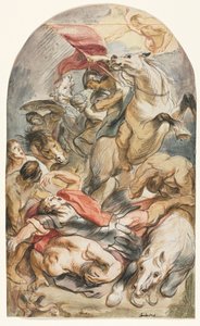 A Conversão de Saul com Cavaleiro e Bandeira, c. 1645-1647. de Jacob Jordaens