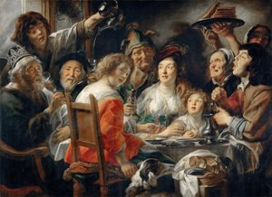 O rei bebe, ou refeição em família na festa da epifania de Jacob Jordaens