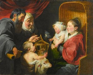 A Virgem e o Menino com São João e Seus Pais, c.1617-1618 de Jacob Jordaens