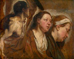 Duas cabeças femininas e torso de um guerreiro de Jacob Jordaens